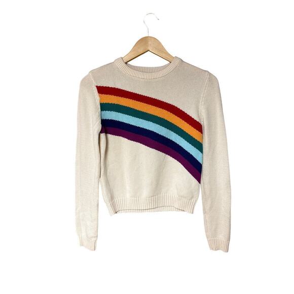 Women’s Rainbow Pride Cropped Knit Crewneck Sweater Top Forever 21 Size Small - Picture 1 of 11